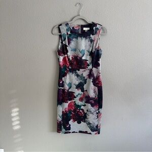 Calvin Klein Gray and Red Multicolor Floral Midi Dress 6